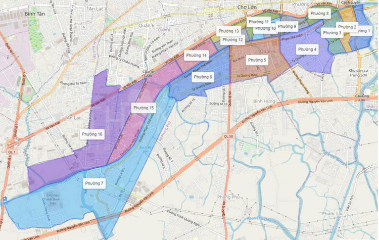 Bản đồ kế hoạch giao thông của khu phố 1 trong quận 8 sẽ giúp bạn hiểu rõ hơn về hệ thống giao thông và các lộ trình đi lại kết nối với các quận lân cận như quận 5,quận