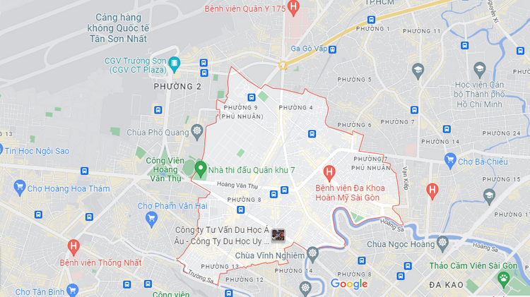 Bản đồ quận Phú Nhuận trên nền Google Maps