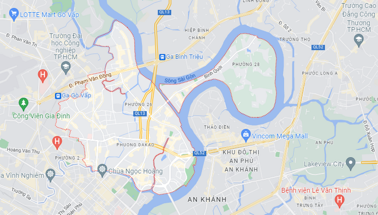 bản đồ quận Bình Thạnh trên nền Google Maps