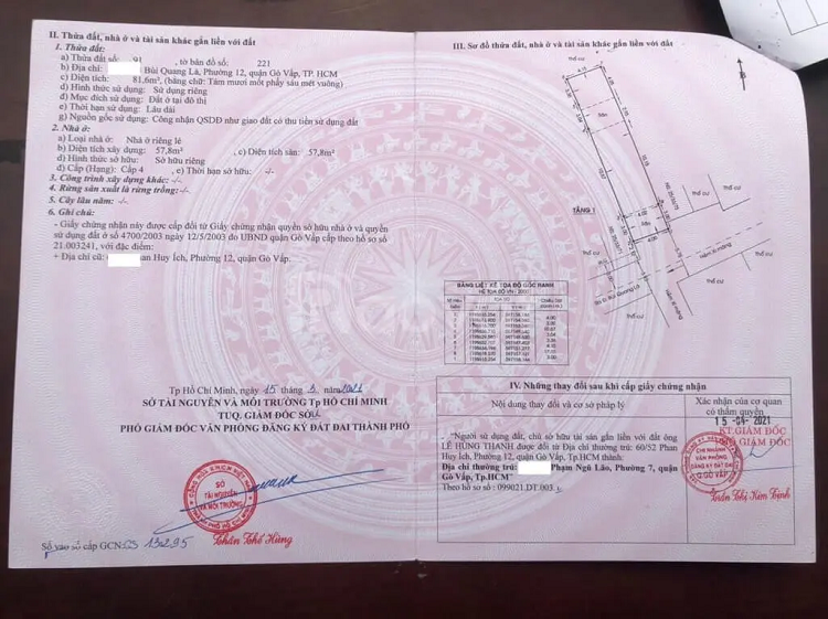 Diện tích tim tường có được ghi vào sổ hồng