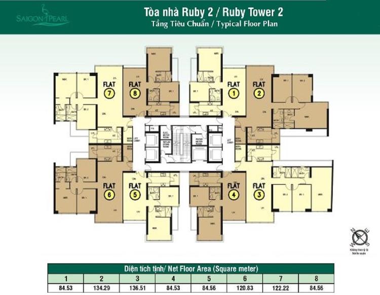 Mặt bằng Saigon Pearl - tòa Ruby 2