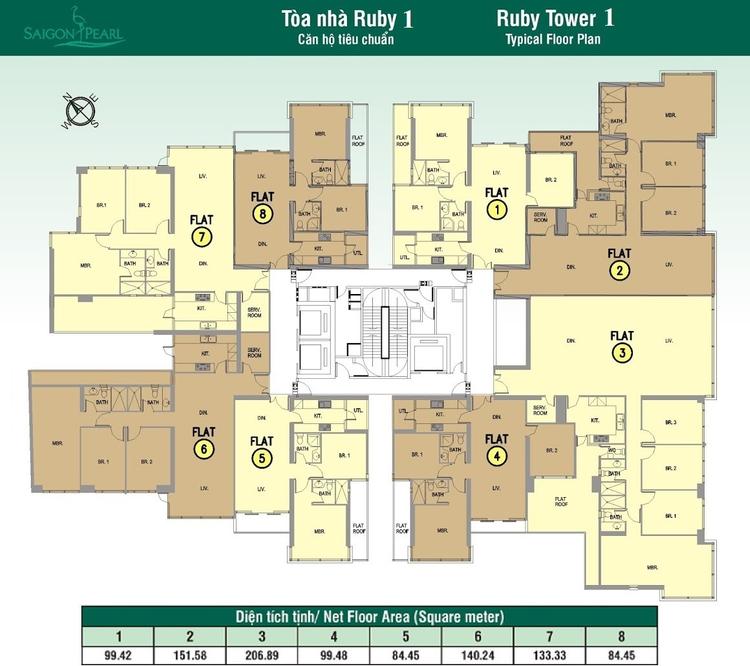 Mặt bằng Saigon Pearl - tòa Ruby 1