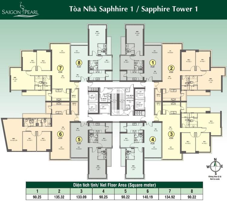 Mặt bằng Saigon Pearl - tòa Sapphire 1