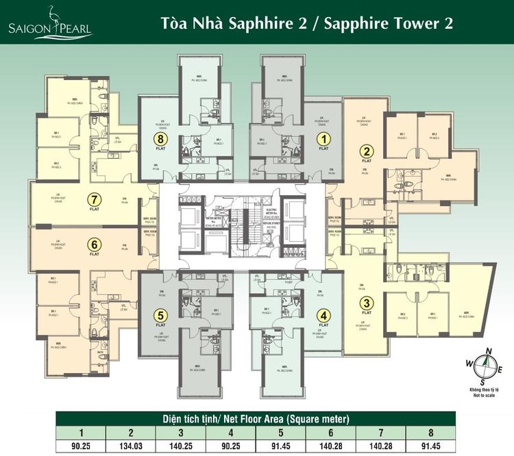 Mặt bằng Saigon Pearl - tòa Sapphire 2
