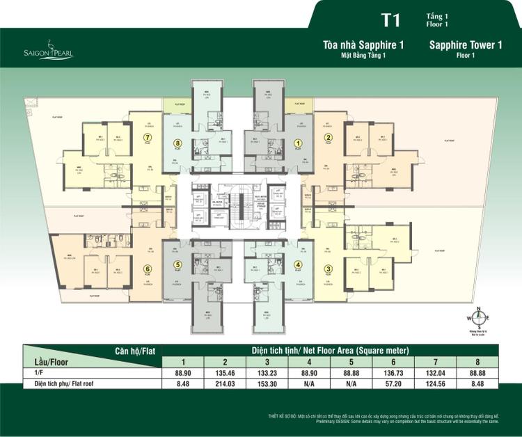 mặt bằng tầng 1 Saigon Pearl Sapphire 1