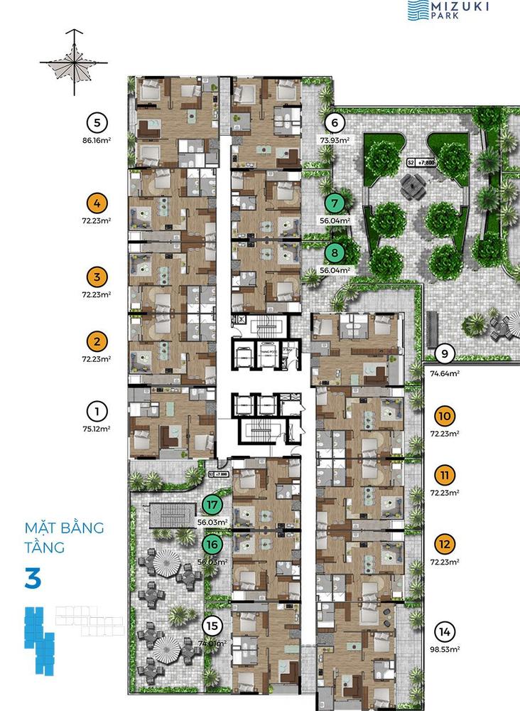 Mặt bằng căn hộ Mizuki Park tòa MP2