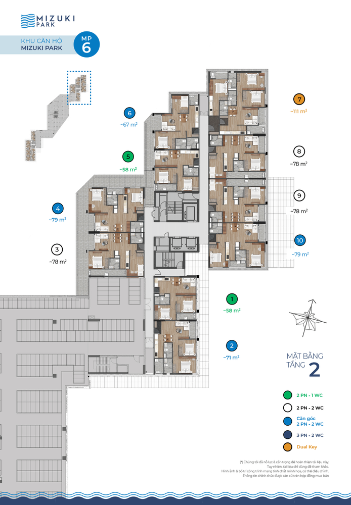 Mặt bằng căn hộ Mizuki Park tòa MP6