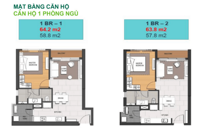 Mặt bằng căn hộ 1 phòng ngủ Linden Residence