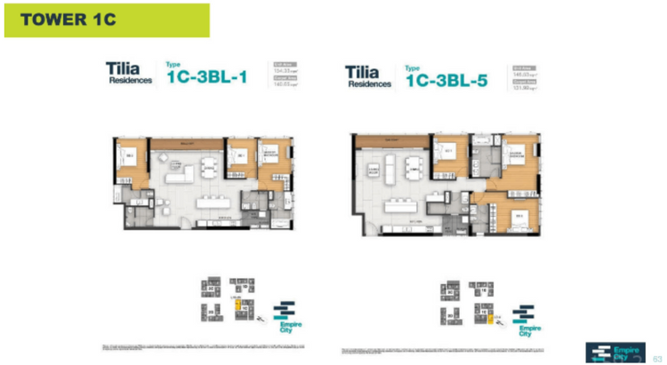Mặt bằng căn 3 phòng ngủ Tilia Residence