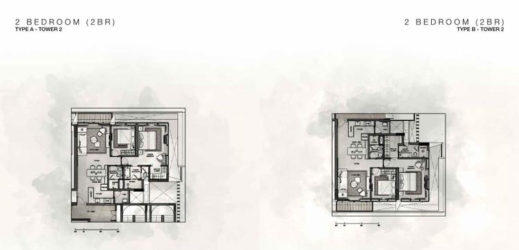 Mặt bằng căn hộ 2 phòng ngủ tòa Cove