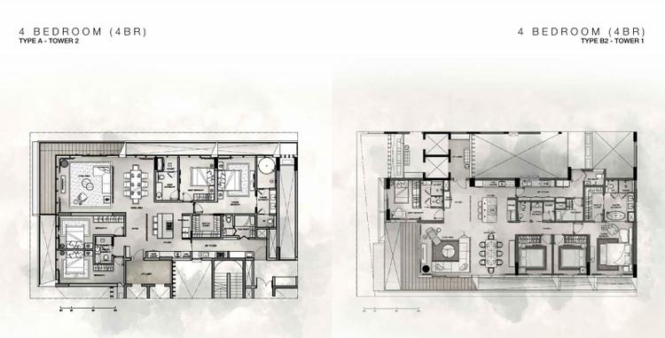 Mặt bằng chi tiết căn hộ 4 phòng ngủ