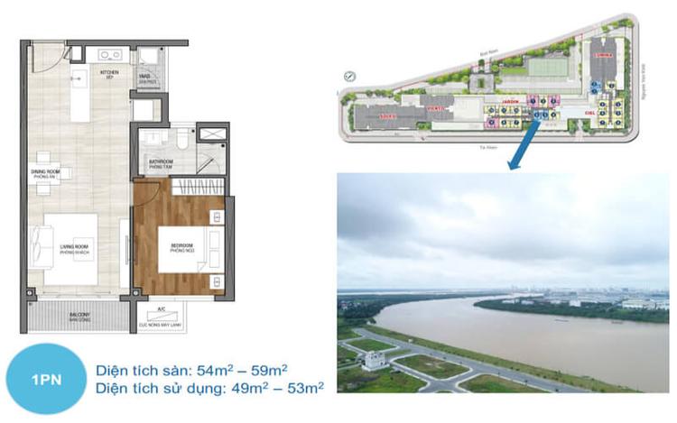 Mặt bằng căn hộ One Verandah 1 phòng ngủ