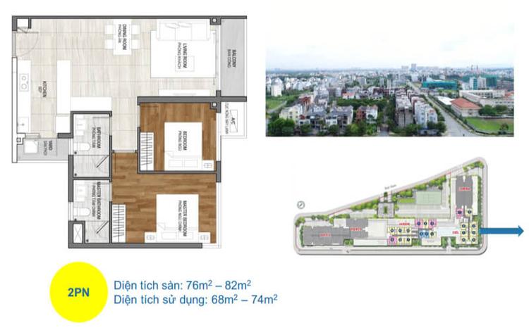 Mặt bằng căn hộ One Verandah 2 phòng ngủ 