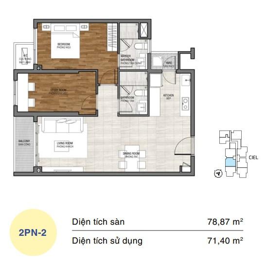 Mặt bằng căn hộ One Verandah 2 phòng ngủ loại 2