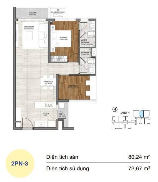 Mặt bằng căn hộ One Verandah 2 phòng ngủ loại 3