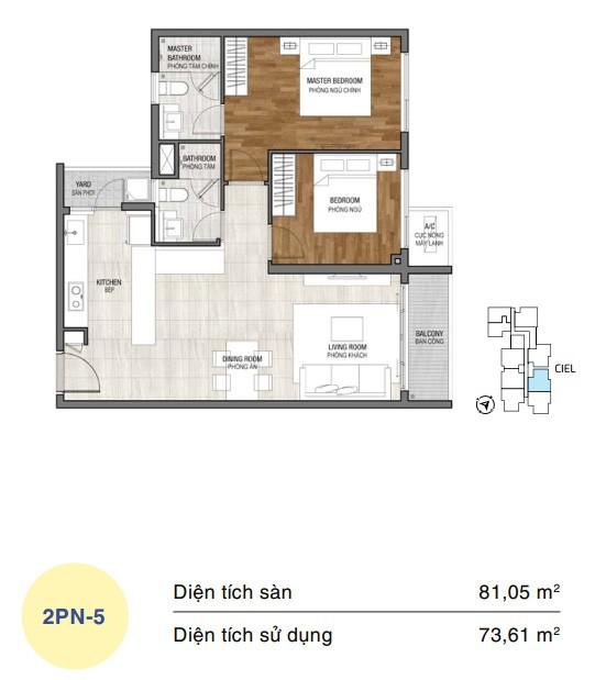 Mặt bằng căn hộ One Verandah 2 phòng ngủ loại 5