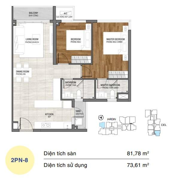 Mặt bằng căn hộ One Verandah 2 phòng ngủ loại 8
