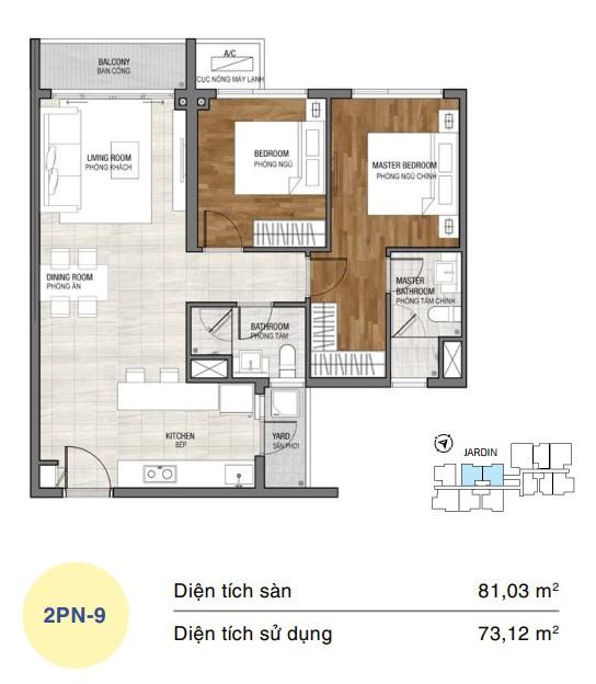 Mặt bằng căn hộ One Verandah 2 phòng ngủ loại 9