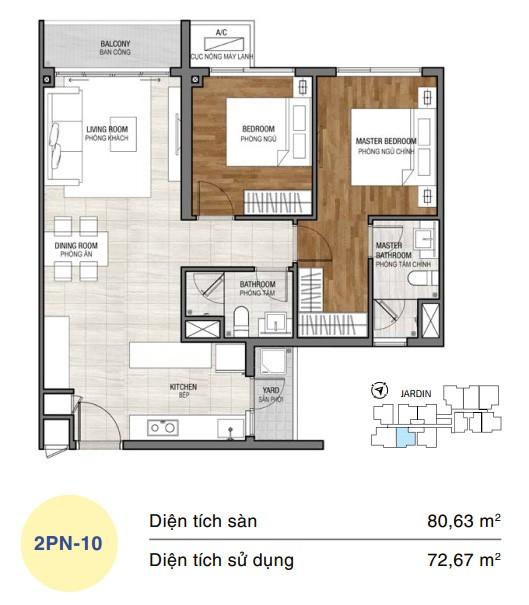 Mặt bằng căn hộ One Verandah 2 phòng ngủ loại 10