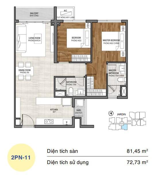 Mặt bằng căn hộ One Verandah 2 phòng ngủ loại 11