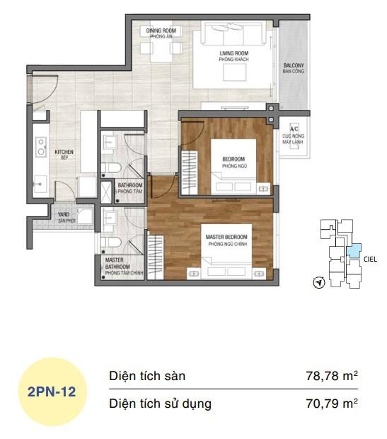 Mặt bằng căn hộ One Verandah 2 phòng ngủ loại 12