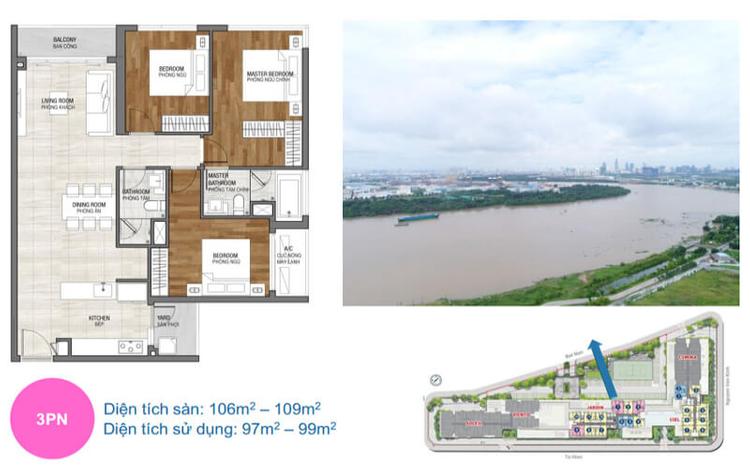 Mặt bằng căn hộ One Verandah 3 phòng ngủ