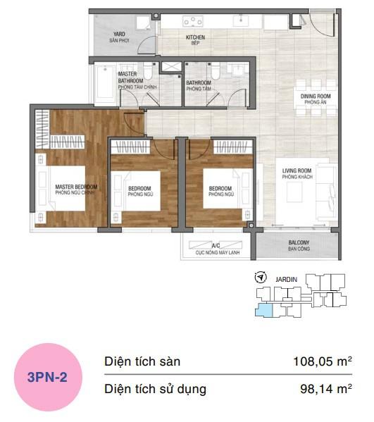 Mặt bằng căn hộ One Verandah 3 phòng ngủ loại 2