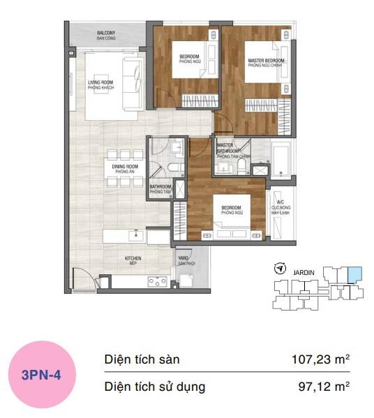 Mặt bằng căn hộ One Verandah 3 phòng ngủ loại 4
