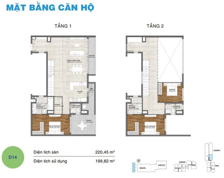 Mặt bằng căn duplex D14