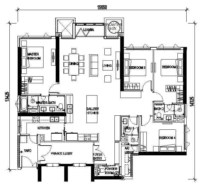 Căn hộ Sky Villa 4PN với thiết kế đơn lập