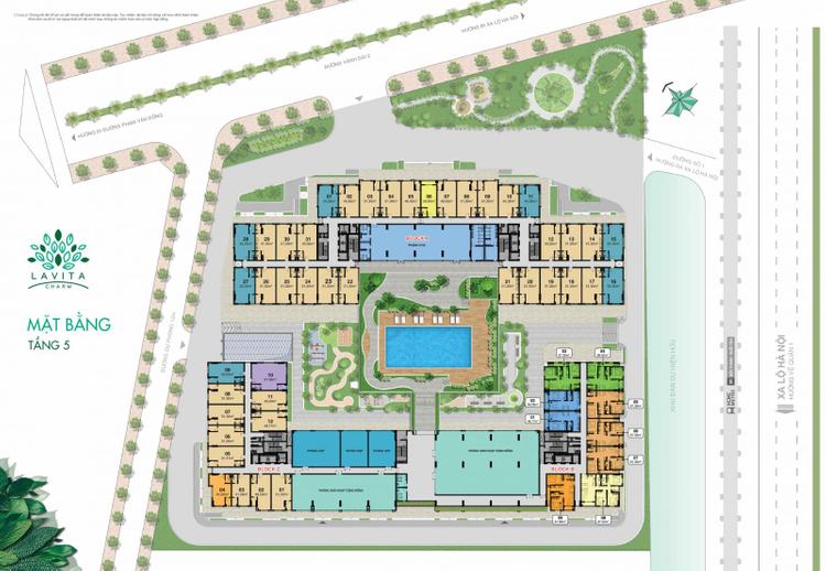 Bố trí mặt bằng tầng 5 Lavita Charm.