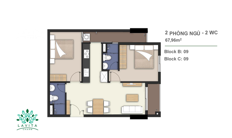 Mặt bằng Lavita Charm căn hộ 2 phòng ngủ