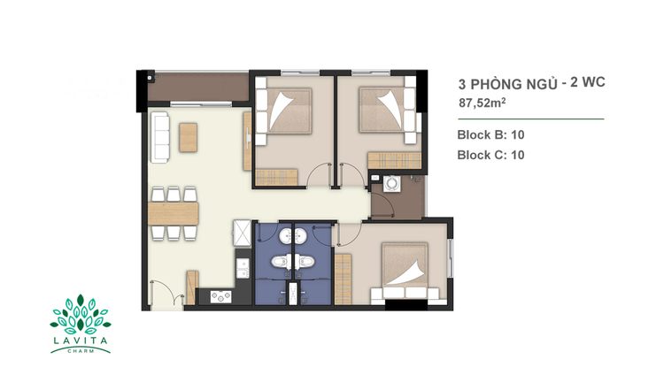 Mặt bằng Lavita Charm căn hộ 3 phòng ngủ