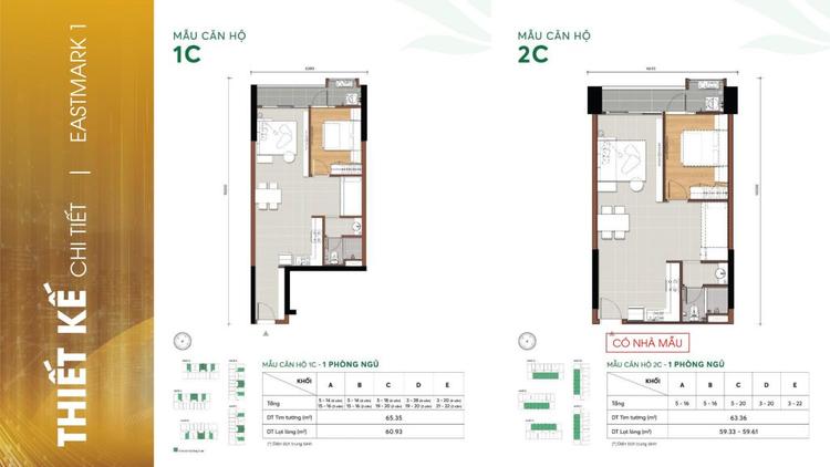 Mẫu căn hộ 1 phòng ngủ