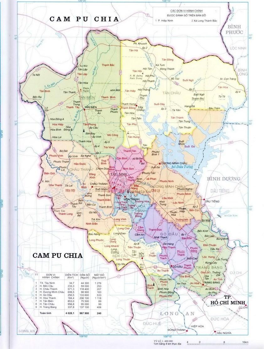 Bản đồ hành chính tỉnh Tây Ninh.