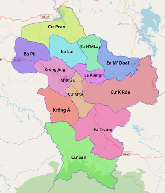Bản đồ huyện M'Dắk