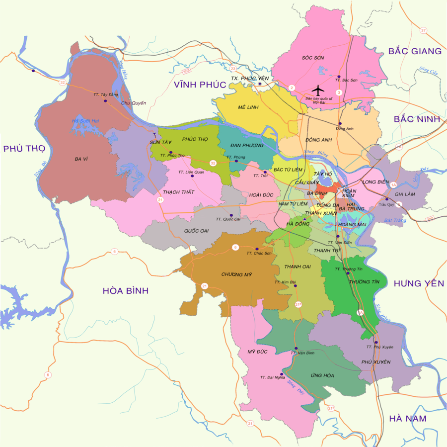 Bản đồ hành chính thành phố Hà Nội 2024