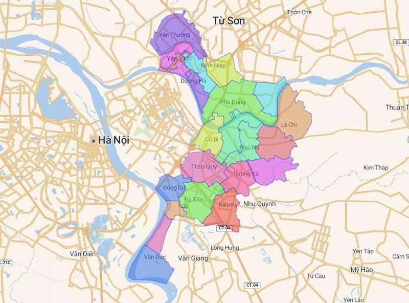 Bản đồ hành chính huyện Gia Lâm - Hà Nội