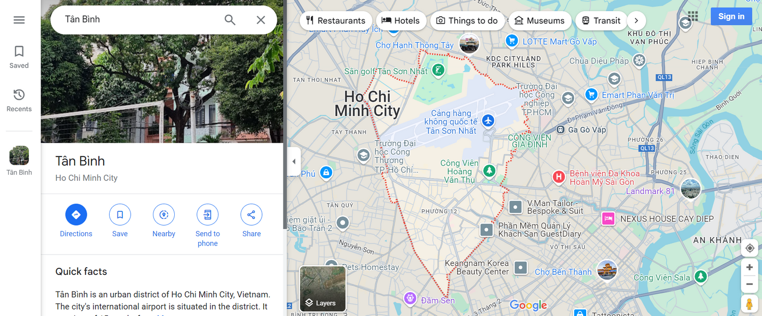 Bản đồ Tân Bình tìm kiếm trên Google Map