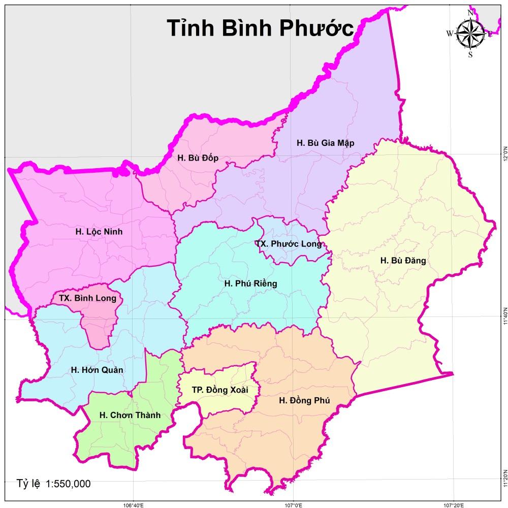 Bản đồ hành chính tỉnh Bình Phước
