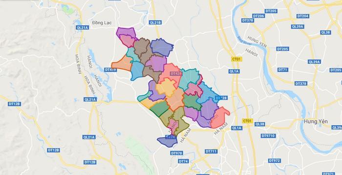 Bản đồ hành chính huyện Ứng Hoà - Hà Nội