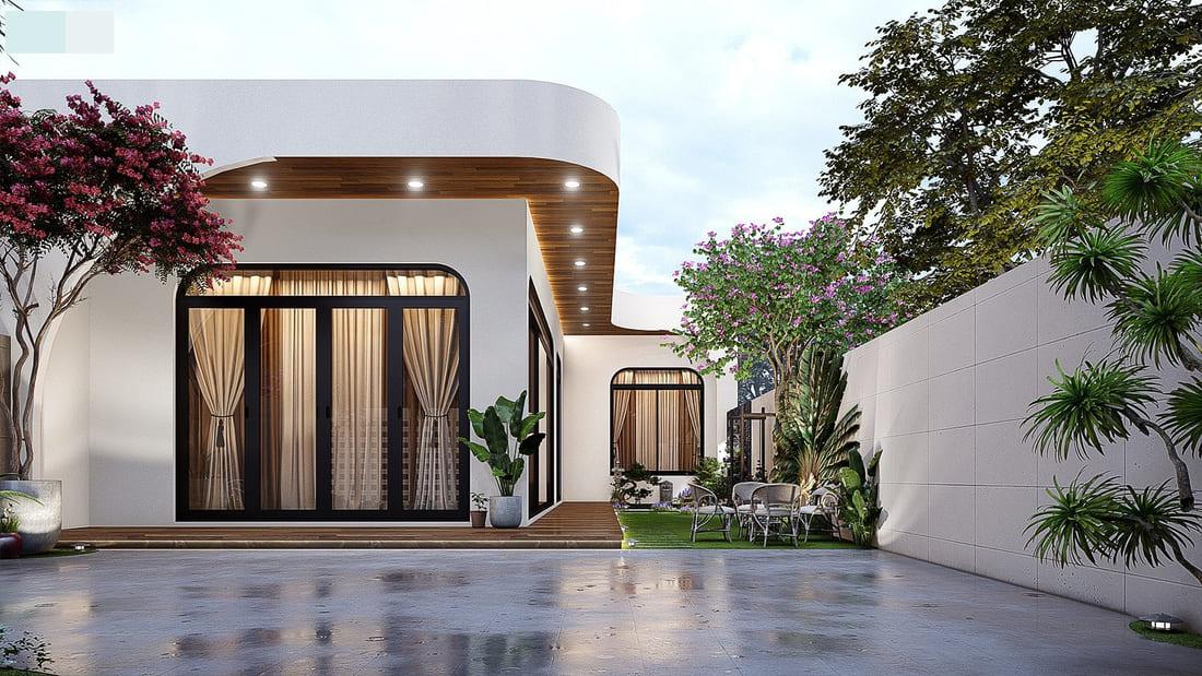 Nhà cấp 4 mái bằng chữ L thiết kế lối đi riêng