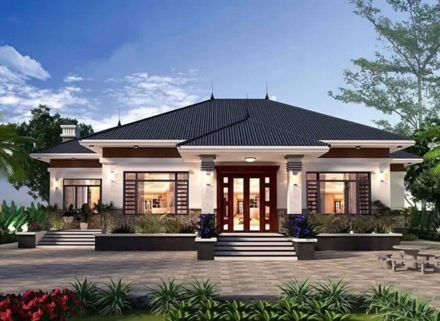 Mẫu nhà mái Nhật 1 tầng đẹp có thiết kế hiện đại