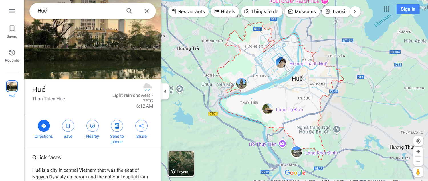 Bản đồ Huế từ Google Map