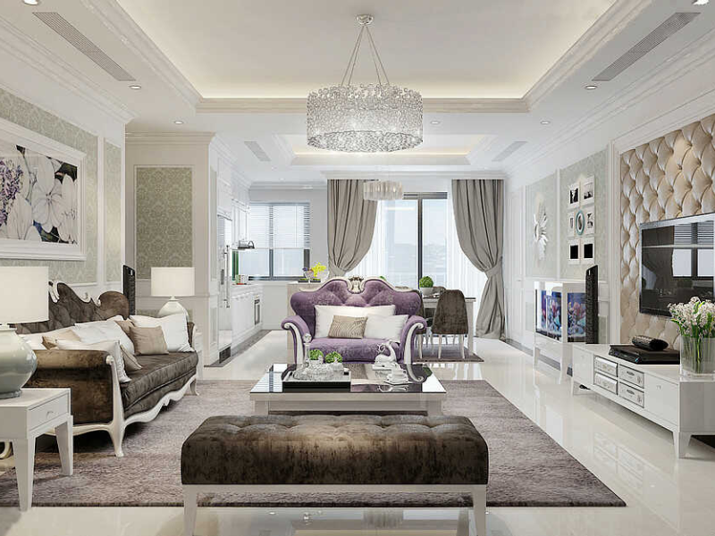 Phòng khách chung cư thiết kế tân cổ điển