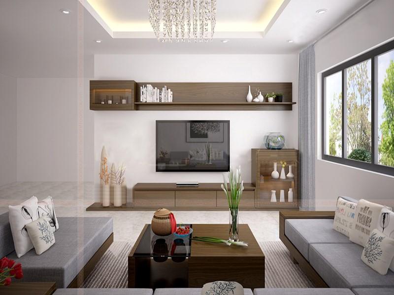 Mẫu thiết kế phòng khách đơn giản có cửa sổ lớn