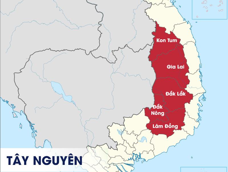 Bản đồ 5 tỉnh khu vực Tây Nguyên