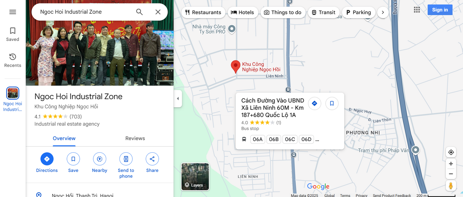 Vị trí trạm xe buýt và tuyến xe đi ngang khu công nghiệp Ngọc Hồi