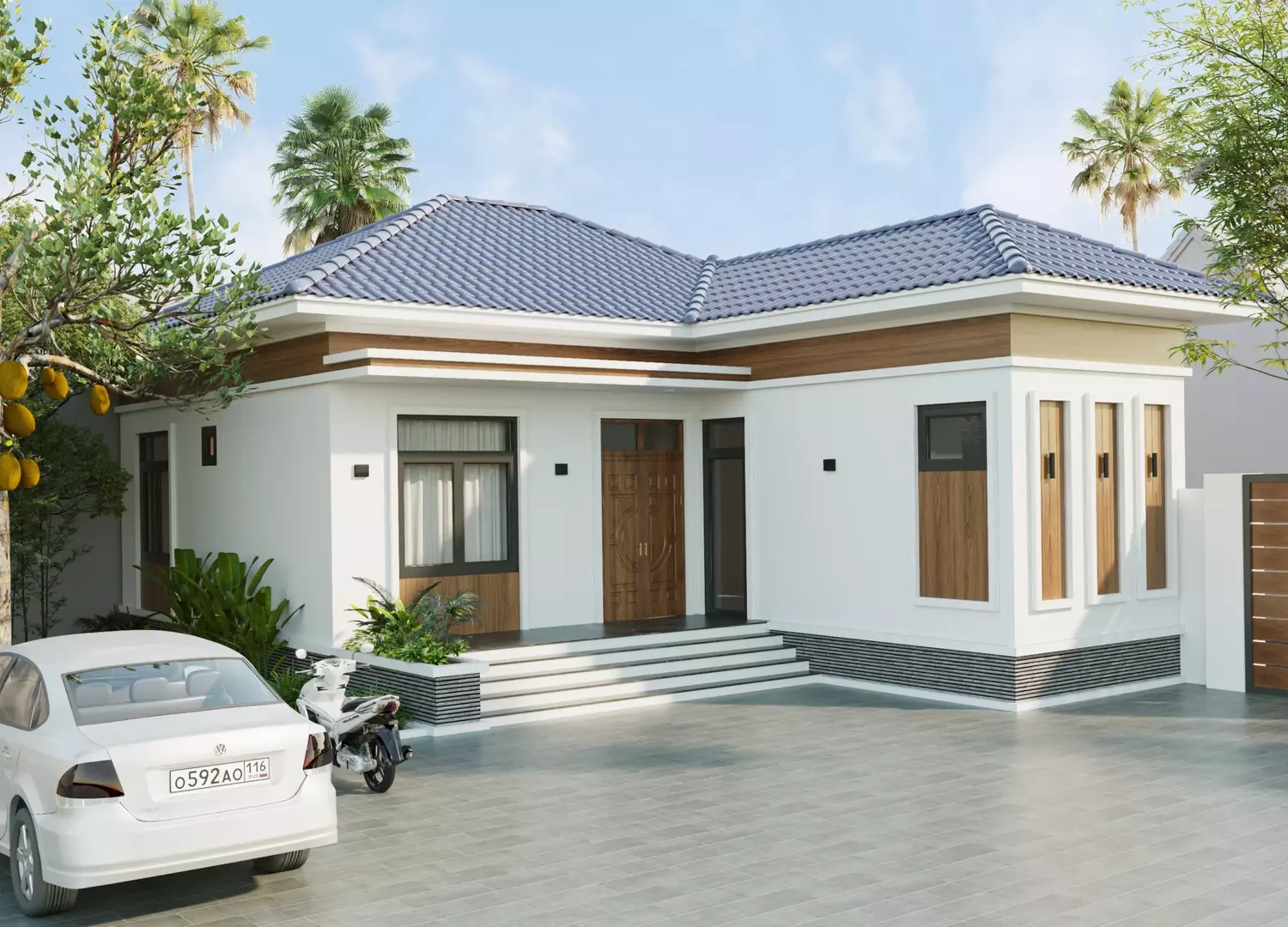 Mẫu nhà cấp 4 chữ L mái nhật đẹp. 