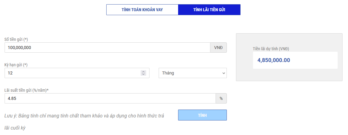Công cụ tính lãi suất ngân hàng MB
